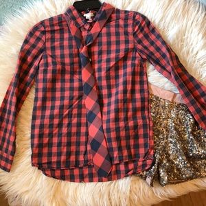 J.Crew Buffalo Red Plaid Shirt w/tie Sz 12